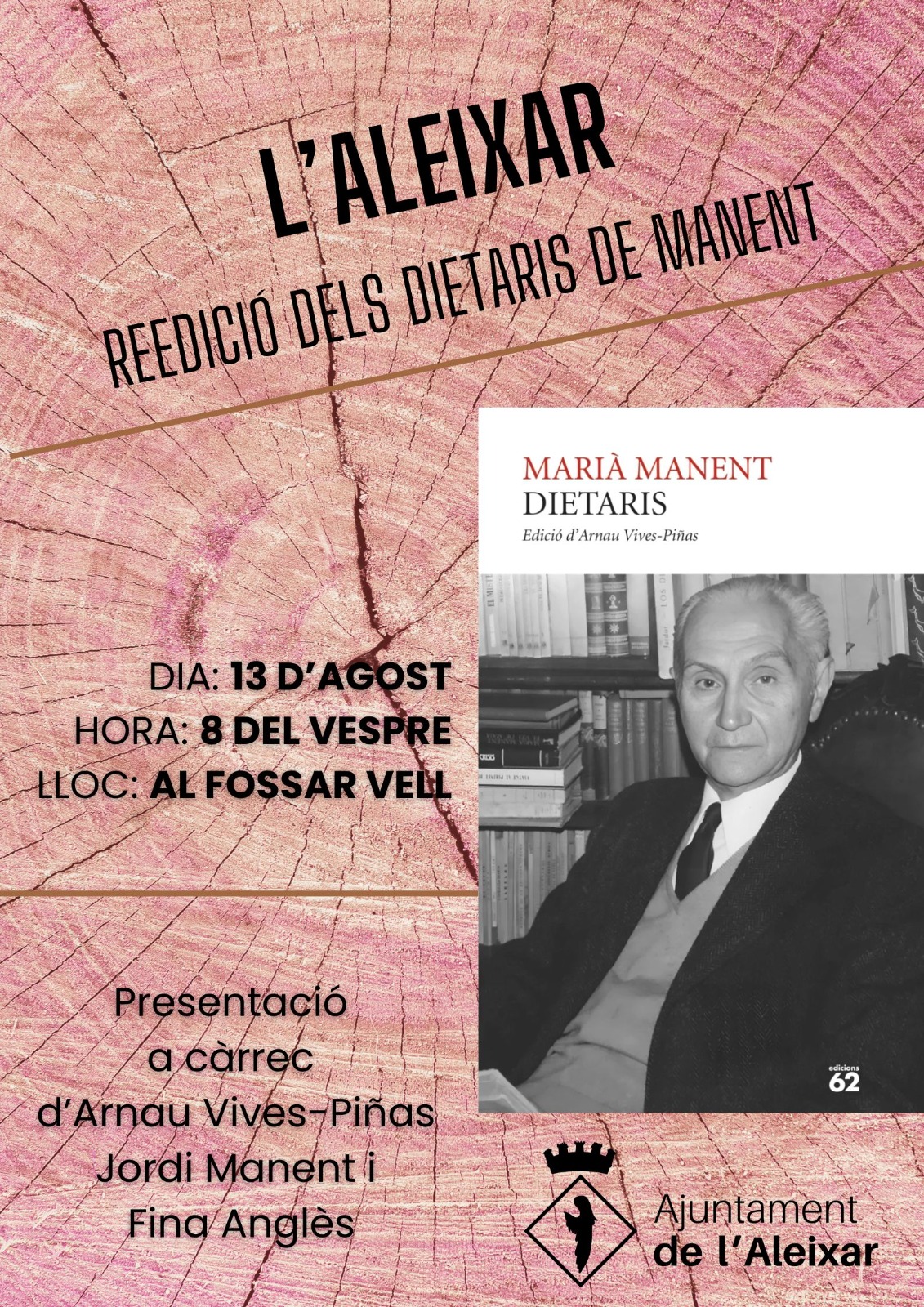 La reedició dels ‘Dietaris’ de Marià Manent es presentarà a l’Aleixar el dijous 13 d’agost al vespre